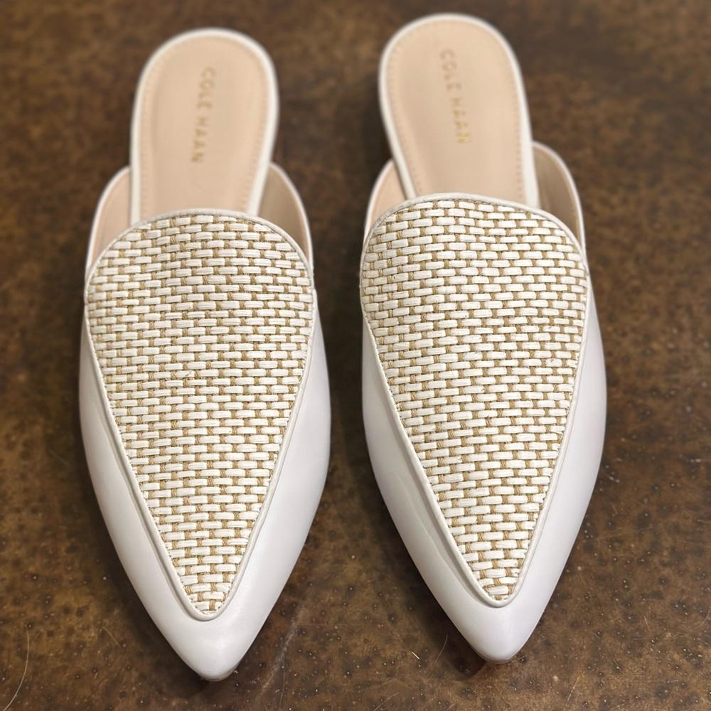 Cole Haan Women's Piper Mules - White and Tan Woven Mules